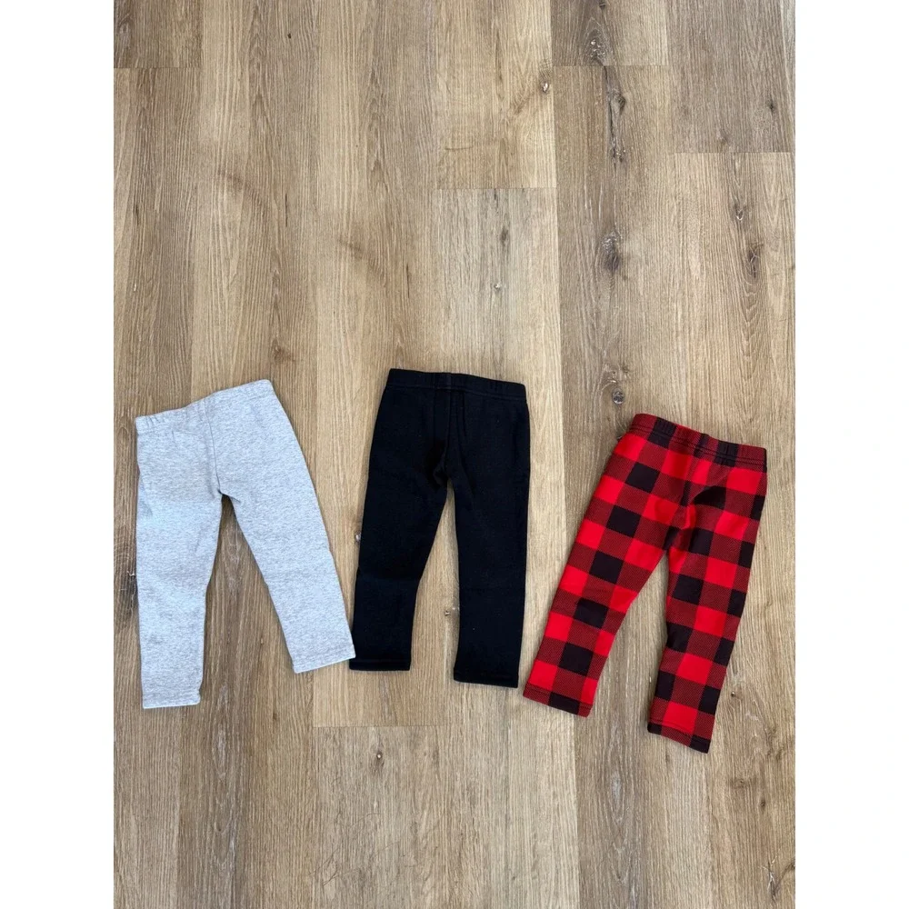 Carter's Fleece Lined Buffalo Plaid Solid 3PK Leggings Toddler 2T Multi Color